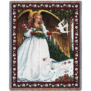 Christmas Angel with Doves - Lynn Bywaters - Cotton Woven Blanket Throw/Tapestry